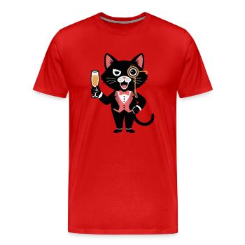 Stylish cat with monocle and – Cheers! - Men's Premium Organic T-Shirt - red - Front - Damien (186cm)