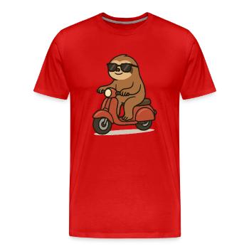 faultier comic moped - Männer Premium Bio T-Shirt - Rot - Vorne - Damien (186cm)