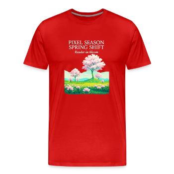 Pixelsaison: Frühlingswandel - Männer Premium Bio T-Shirt - Rot - Vorne - Damien (186cm)