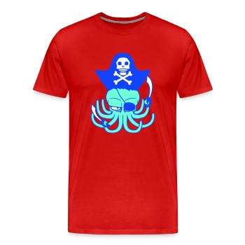 Oktopus Pirat Crew Kapitän Segler Freibeuter Segel - Männer Premium Bio T-Shirt - Rot - Vorne - Damien (186cm)