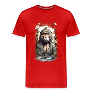 Figure mythique singe fleurs de cerisier Ukiyo-E Style Vintage - T-shirt bio Premium Homme - rouge - Devant - Damien (186cm)
