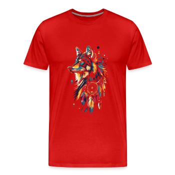 Loup Attrape-rêves - T-shirt bio Premium Homme - rouge - Devant - Damien (186cm)