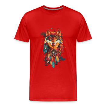 Loup Attrape-rêves - T-shirt bio Premium Homme - rouge - Devant - Damien (186cm)