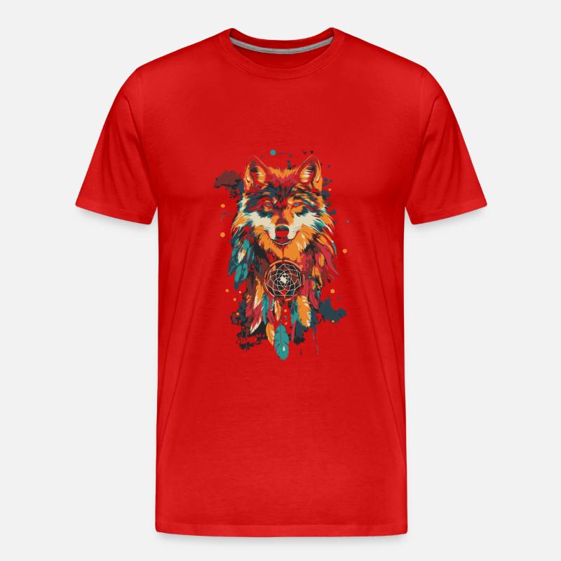 Wolf Traumfänger - Männer Premium Bio T-Shirt - Rot