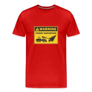 Forest Harvesting Warning Log harvester icon - Men's Premium Organic T-Shirt - red - Front - Damien (186cm)