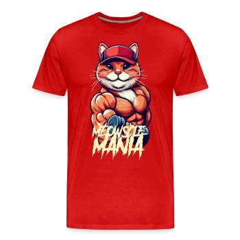Miau-Manie - Männer Premium Bio T-Shirt - Rot - Vorne - Damien (186cm)