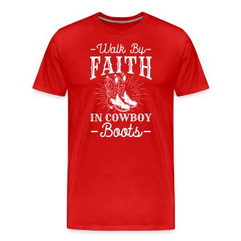 Wild West Line Dance Western Rider - Men's Premium Organic T-Shirt - red - Front - Damien (186cm)