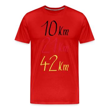 Running distance 10km 21km 42km Germany - Men's Premium Organic T-Shirt - red - Front - Damien (186cm)