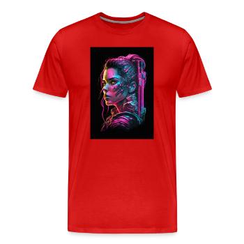 Futuristische Cyberpunk und Synthwave Femme Fatale - Männer Premium Bio T-Shirt - Rot - Vorne - Damien (186cm)