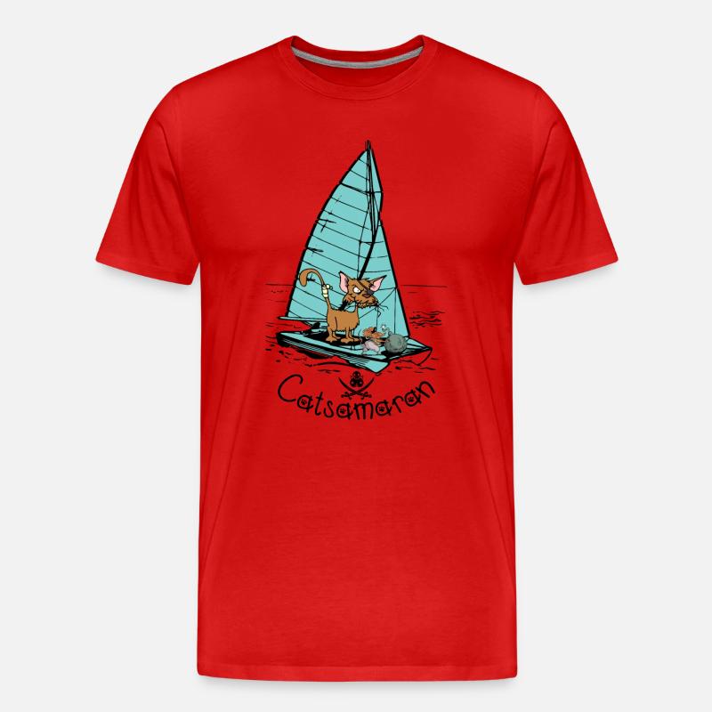 Katzamaran Katzen Boot - Männer Premium Bio T-Shirt - Rot