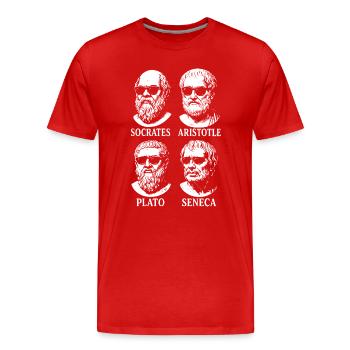 Griechisches Philosophenquartett mit Sonnenbrille - Männer Premium Bio T-Shirt - Rot - Vorne - Damien (186cm)