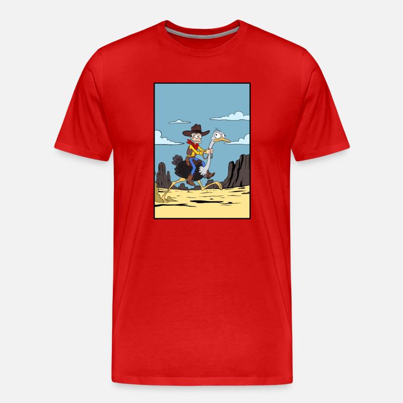 Cowboy reitet Emu in der Wüste - Männer Premium Bio T-Shirt - Rot