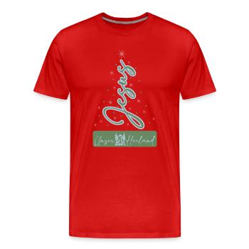 Notre Sauveur – L’écriture de Noël - T-shirt bio Premium Homme - rouge - Devant - Damien (186cm)