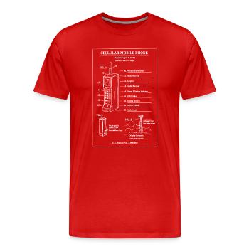 Plan vintage breveté pour téléphone portable - T-shirt bio Premium Homme - rouge - Devant - Damien (186cm)