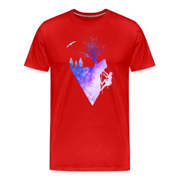 Silhouette aquarelle nature de l’escalade - T-shirt bio Premium Homme - rouge - Devant - Damien (186cm)