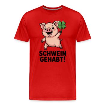  Schwein Gehabt Lustiges Glücksschwein Mit - Männer Premium Bio T-Shirt - Rot - Vorne - Damien (186cm)