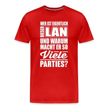 Wer ist dieser Lan und dessen Parties? - Männer Premium Bio T-Shirt - Rot - Vorne - Damien (186cm)