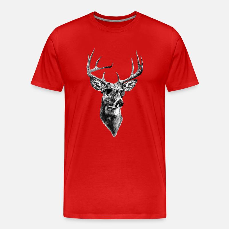 Hirsch mit Sonnenbrille - Männer Premium Bio T-Shirt - Rot