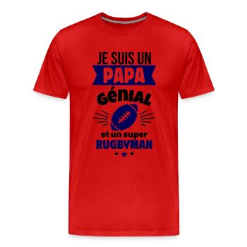 Papa génial & rugbyman – idée fête des pères - T-shirt bio Premium Homme - rouge - Devant - Damien (186cm)