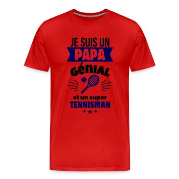 Papa génial & tennisman – idée fête des pères - T-shirt bio Premium Homme - rouge - Devant - Damien (186cm)