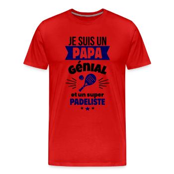 Papa génial & padéliste – idée fête des pères - T-shirt bio Premium Homme - rouge - Devant - Damien (186cm)