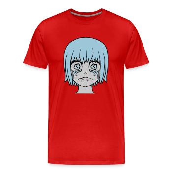 Unhappy sad girl face - Men's Premium Organic T-Shirt - red - Front - Damien (186cm)