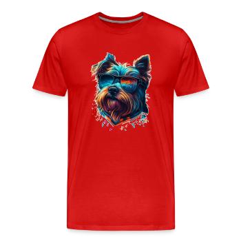 Cool colorful terrier with casual sunglasses - Men's Premium Organic T-Shirt - red - Front - Damien (186cm)