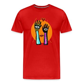 Auge Nase Mund - Männer Premium Bio T-Shirt - Rot - Vorne - Damien (186cm)