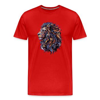 Löwe Bunt - Männer Premium Bio T-Shirt - Rot - Vorne - Damien (186cm)