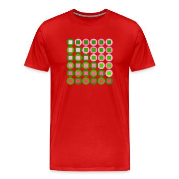 Cercles et carrés roses et verts dans le style Op Art - T-shirt bio Premium Homme - rouge - Devant - Damien (186cm)