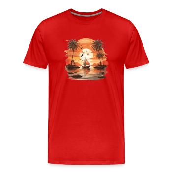 Sunset Boat - Beau coucher de soleil - T-shirt bio Premium Homme - rouge - Devant - Damien (186cm)