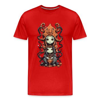Slimy Cartoon Monster Halloween Point culminant - T-shirt bio Premium Homme - rouge - Devant - Damien (186cm)