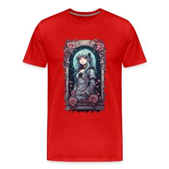 Esthétique Goth Kawaii Anime Victorien Roses - T-shirt bio Premium Homme - rouge - Devant - Damien (186cm)