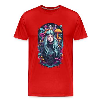 Magischer Mushroom Wald Psytrance Girl Design - Männer Premium Bio T-Shirt - Rot - Vorne - Damien (186cm)