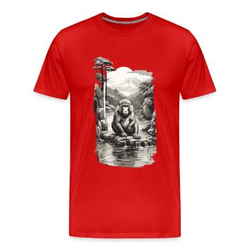 Japanischer Affe in heißer Quelle Vintage Kunst - Männer Premium Bio T-Shirt - Rot - Vorne - Damien (186cm)