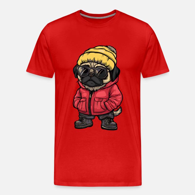 Mops Hund Cool Comic - Männer Premium Bio T-Shirt - Rot
