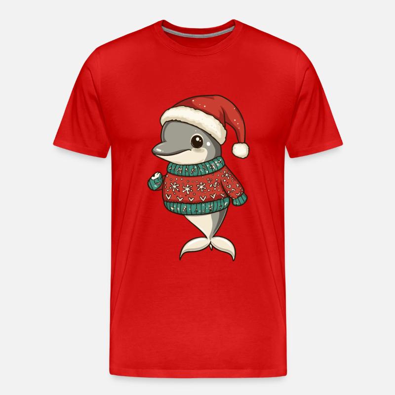 Delfin Weihnachten Comic - Männer Premium Bio T-Shirt - Rot