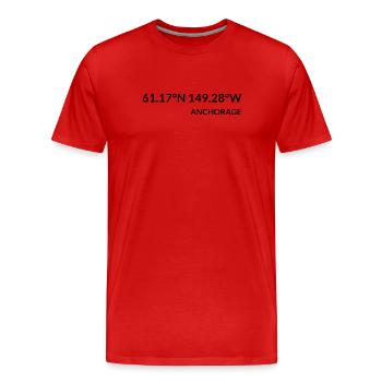 Anchorage, Alaska, USA Coordinates - Men's Premium Organic T-Shirt - red - Front - Damien (186cm)