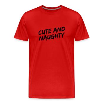 Police de pinceau noir « mignon et coquin » - T-shirt bio Premium Homme - rouge - Devant - Damien (186cm)