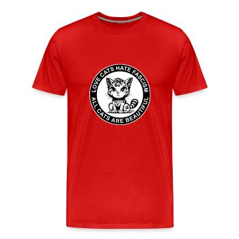 LES CHATS D’AMOUR DÉTESTENT LE FASCISME - TOUS LES CHATS SONT BEAUX - T-shirt bio Premium Homme - rouge - Devant - Damien (186cm)