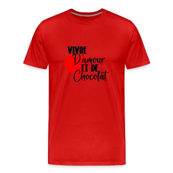 Vivre d'amour et de chocolat - T-shirt bio Premium Homme - rouge - Devant - Damien (186cm)