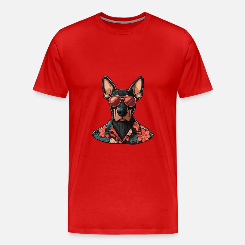 Dobermann Hund Comic Urlaub - Männer Premium Bio T-Shirt - Rot