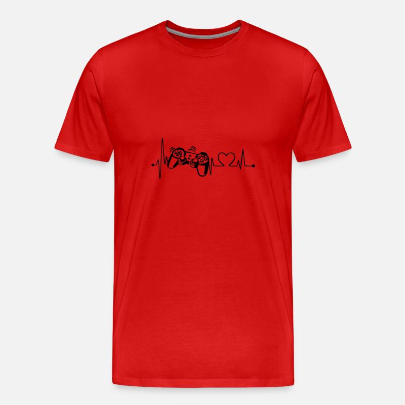 Herzlinie / Herzschlag - Gamecontroller schwarz - Männer Premium Bio T-Shirt - Rot