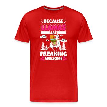 Lama Nutztier Tier Wolle - Männer Premium Bio T-Shirt - Rot - Vorne - Damien (186cm)