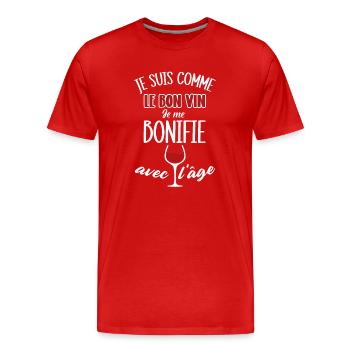 Je suis comme le bon vin je me bonifie avec l'age - T-shirt bio Premium Homme - rouge - Devant - Damien (186cm)