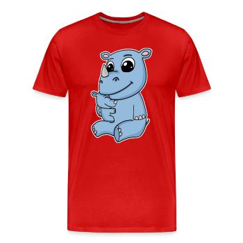 Nashorn Familie - Nashorn mit Baby - Nashorn Motiv - Männer Premium Bio T-Shirt - Rot - Vorne - Damien (186cm)
