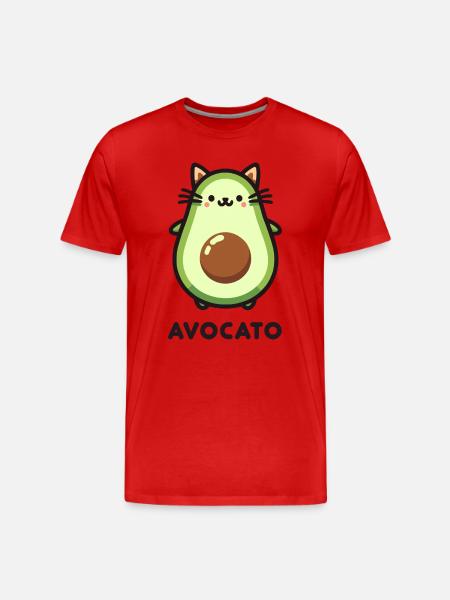 Schattig Avocato kat vriend woordspeling ontwerp - Mannen premium biologisch T-shirt - rood