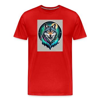 Aurora-Wolf im Mondlicht - Männer Premium Bio T-Shirt - Rot - Vorne - Damien (186cm)