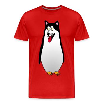 Pinguin Hund - Männer Premium Bio T-Shirt - Rot - Vorne - Damien (186cm)