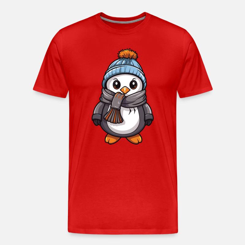 Pinguin Comic Niedlich Winter - Männer Premium Bio T-Shirt - Rot